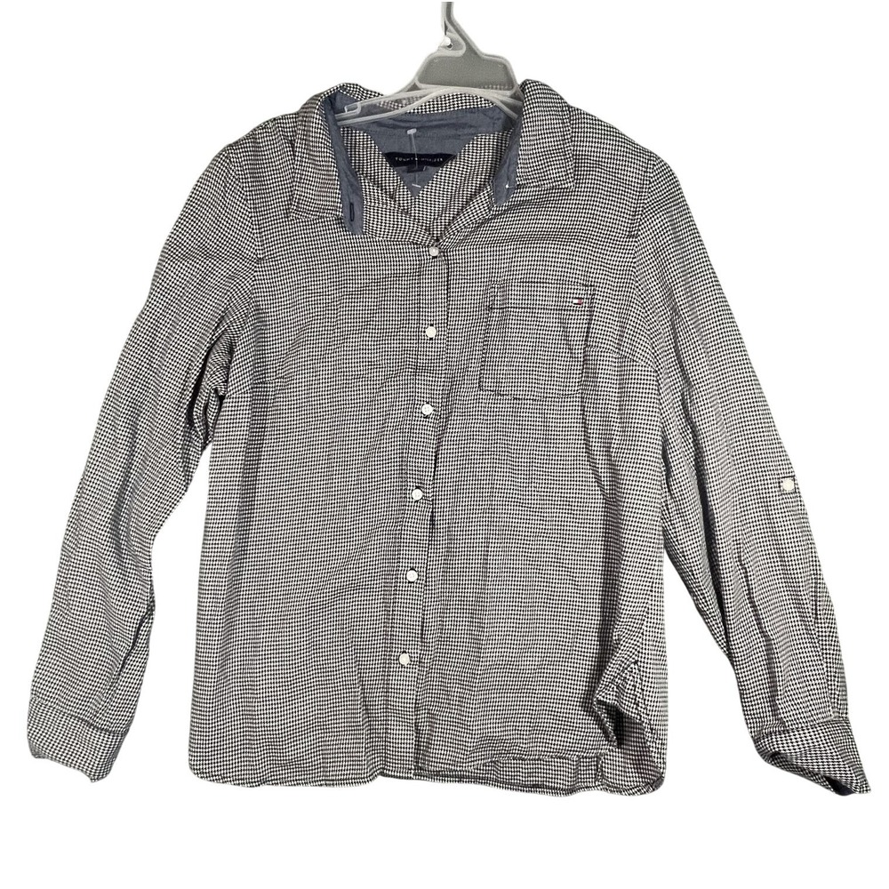 Tommy Hilfiger Men's M Houndstooth‎ Long Sleeve Roll-Up Casual Button-Down Shirt